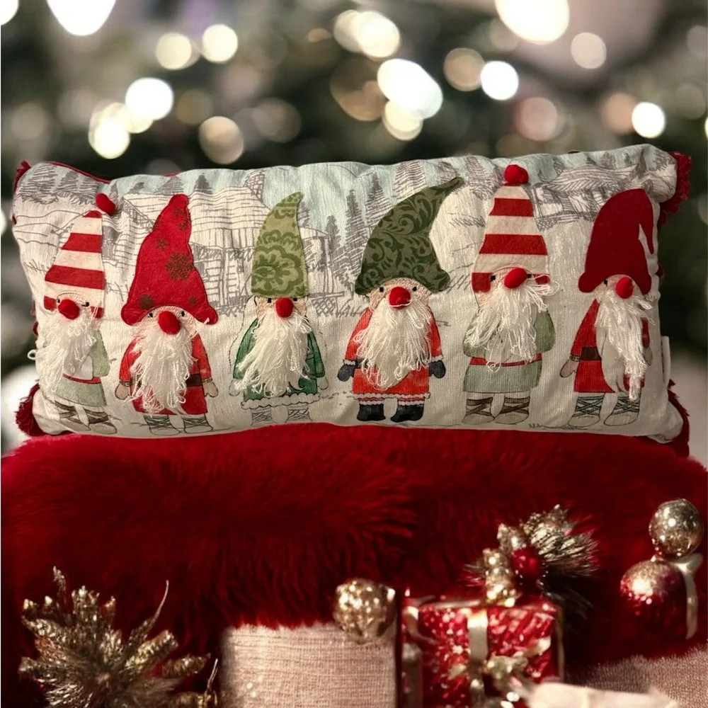 Festive Gnome Accent Pillow - Red, Green, White